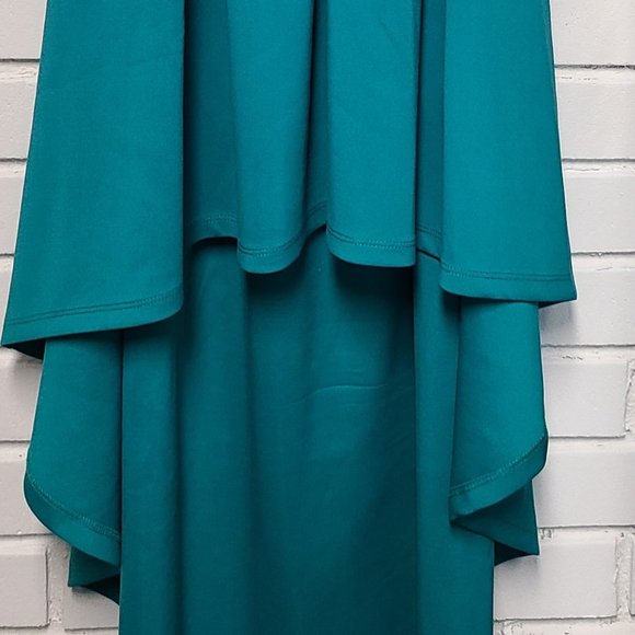 Teal spaghetti strap asymmetrical dress - Picture 3 of 6